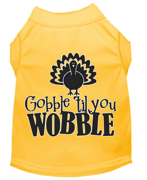 Gobble til You Wobble Screen Print Dog Shirt Yellow Lg